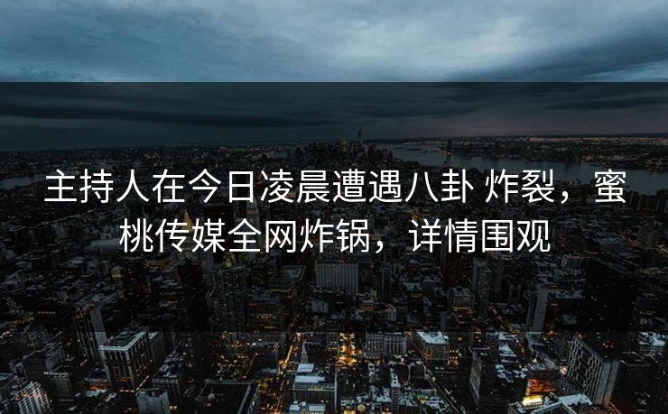 主持人在今日凌晨遭遇八卦 炸裂，蜜桃传媒全网炸锅，详情围观